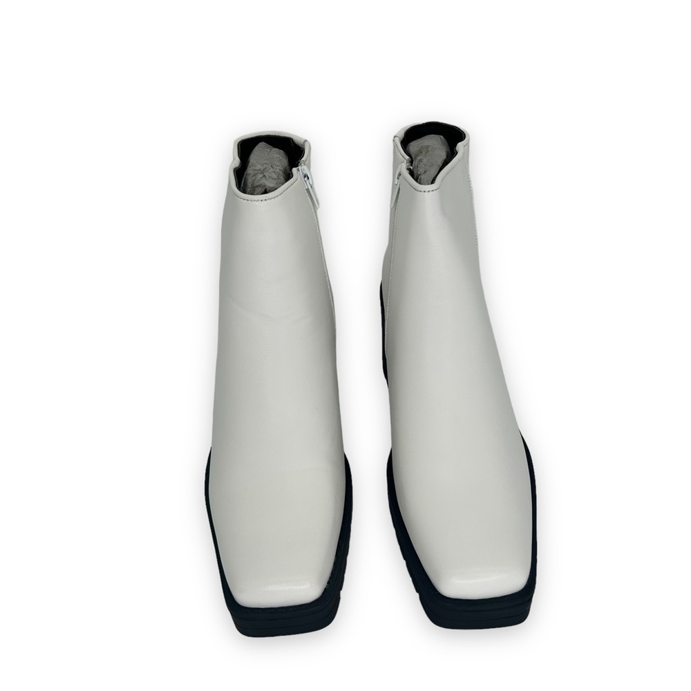White Women's Ankle Boots with Block Heel - Picture 3 of 11